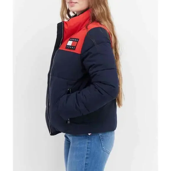 Tommy Hilfiger traveler boxy Puffer coat Jacket XLARGE jacket blue red NWT - Picture 5 of 13